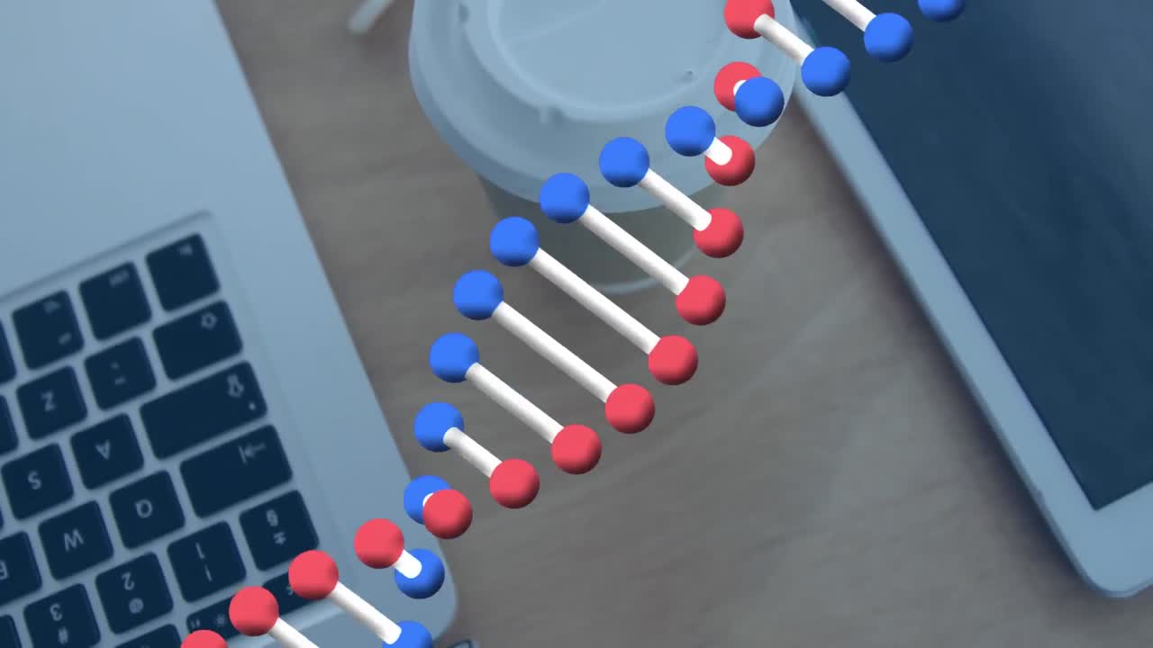 animación de la cadena de adn en una computadora portátil