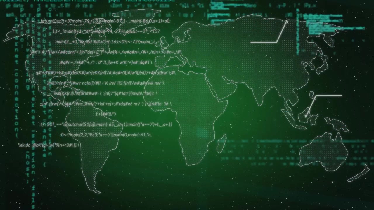 Digital World Map with Scrolling Programming Code and Data Streams