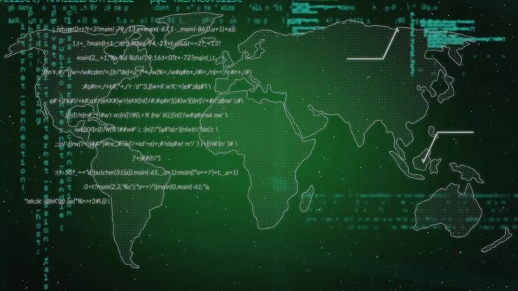Digital World Map with Scrolling Programming Code and Data Streams