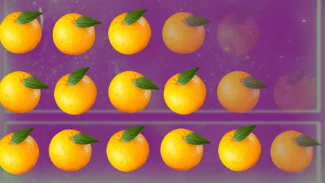 animación de naranjas moviéndose sobre un fondo púrpura