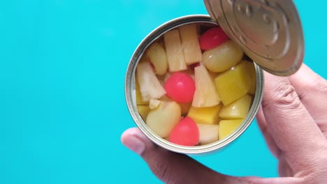 open can of mixed fruit cocktail