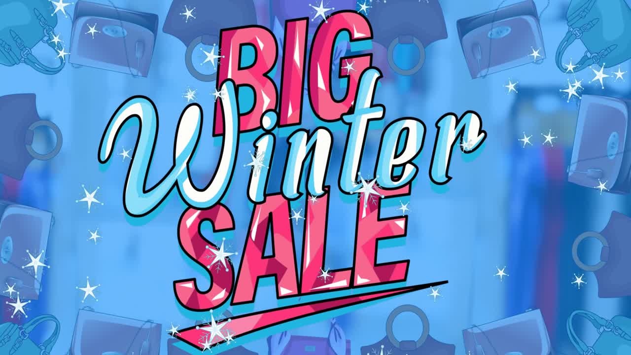 animación de texto de venta e iconos de bolso sobre el estudio de moda