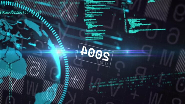 Цифровой код и анимация обработки данных на фоне футуристических элементов интерфейса