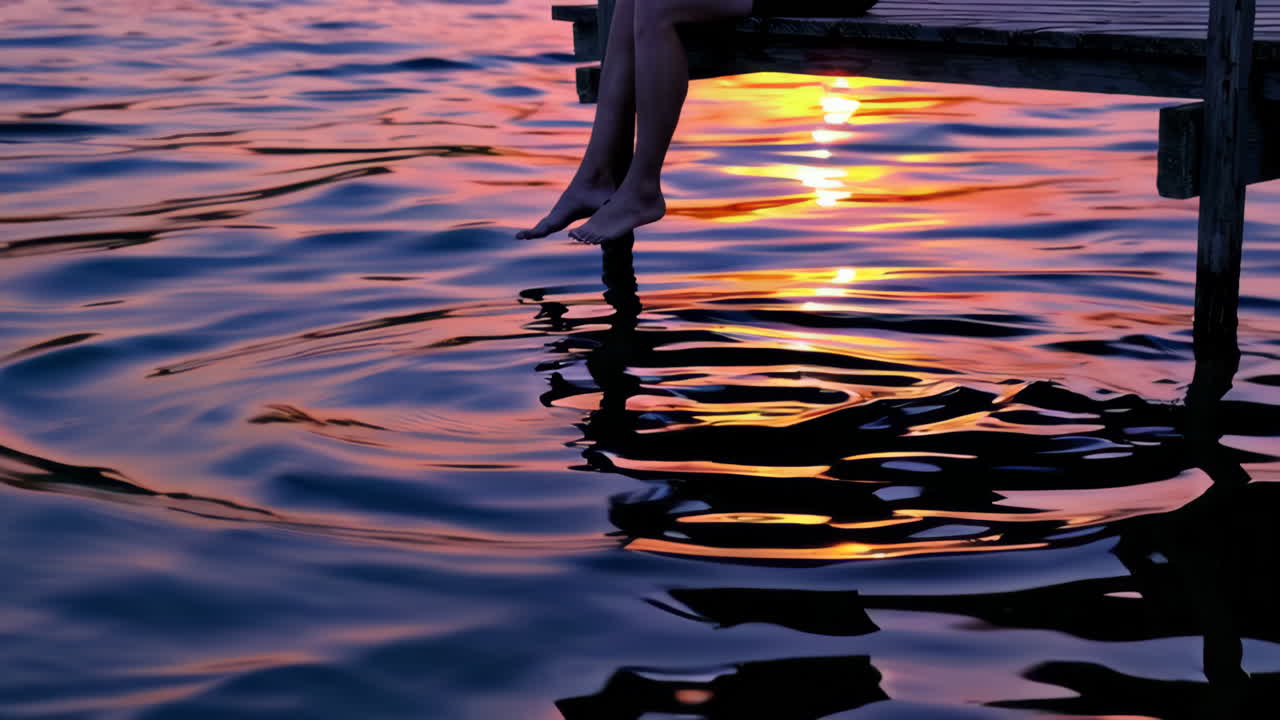 Feet Dangling Over Water at Sunset