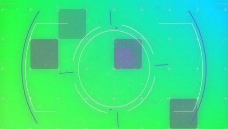 Animation-of-scope-scanning,-flickering-lines-and-squares-on-glowing-green-background