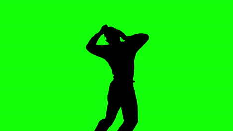 Silhouette-Eines-Mannes,-Der-Musik-Auf-Einem-Greenscreen-Genießt