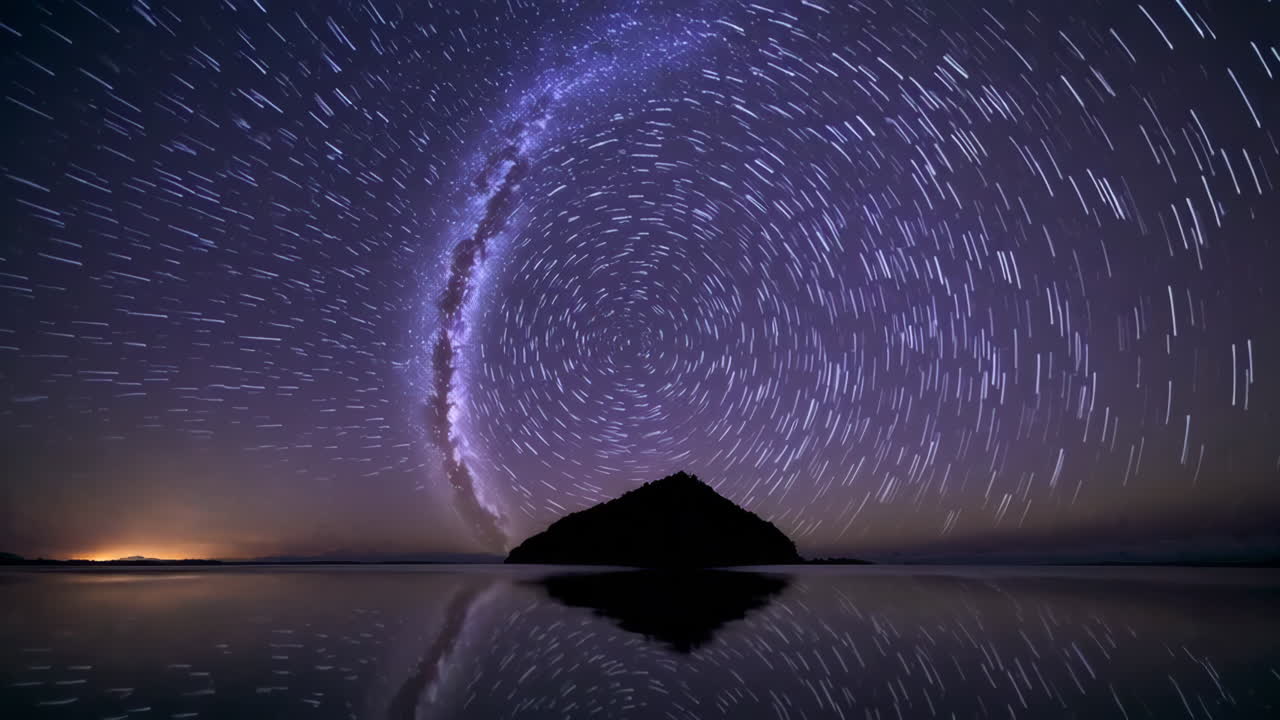 Star Trails over Island Reflection