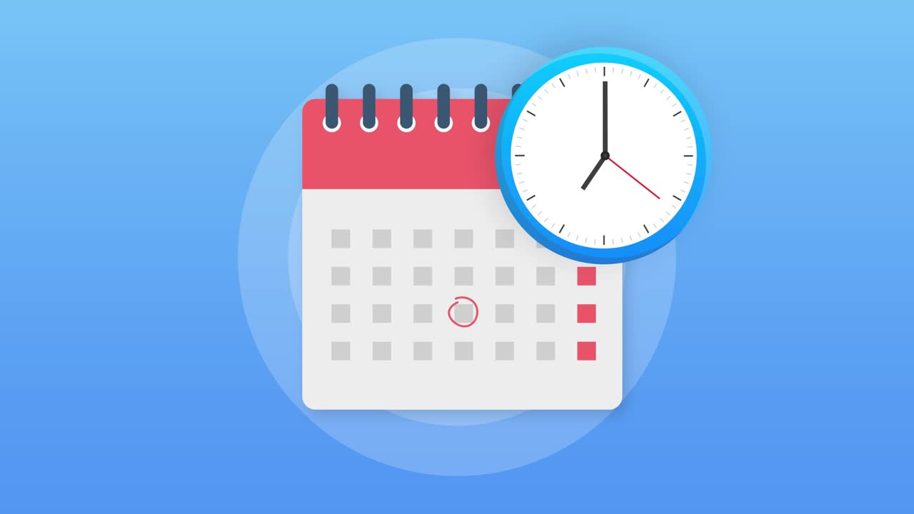 Calendar and clock icon. Wall calendar. Important, schedule appointment date. Motion graphics.