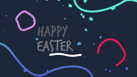 playful and colorful happy easter design with vibrant fonts on blue background