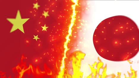 china contra la bandera de japón en el círculo de fuego animación
