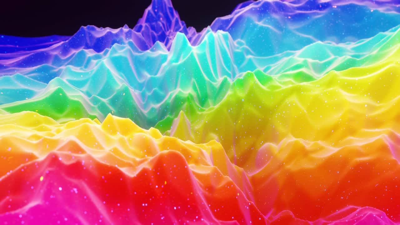 스트루드 또는 디스플레이스 파동으로 아름다운 추상적인 3d 표면은 루프로 변환됩니다. 무지개 그라디언트: 달함이나 마말라드와 같은 부드러운 매트 재료, 가운 내부 빛, 모핑 표면에서 반이는.