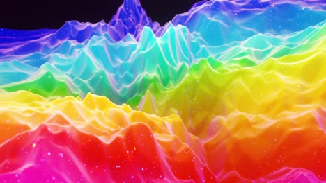 hermosa superficie abstracta 3d con extrusión o desplazamiento de ondas se transforman en bucle. gradiente arco iris. material mate suave como dulzura o mermelada con ligero brillo interno, brilla en la superficie de morphing.