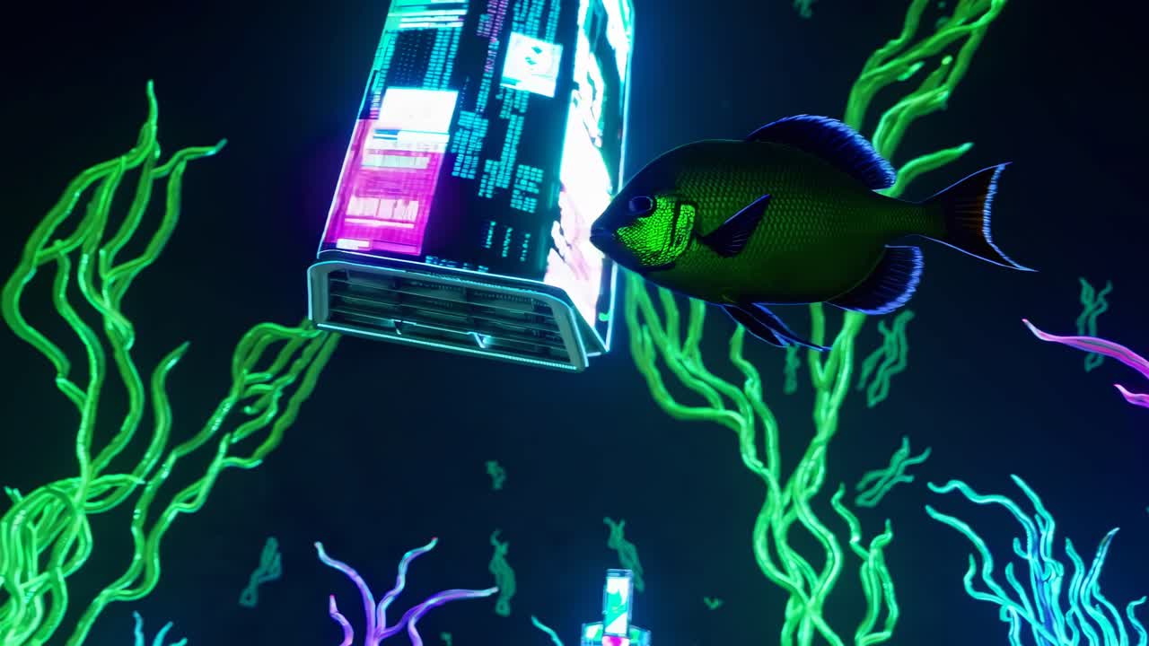 Neon Underwater Tech Cityscape