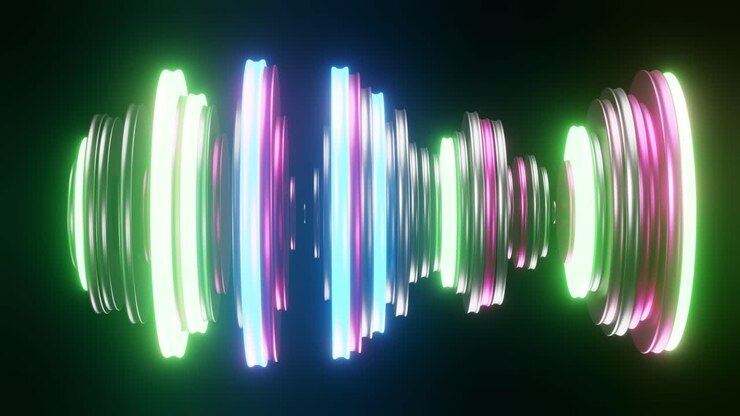 Dynamic Audio Equalizer with Pulsating Neon Bars on Black Background