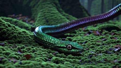 Glowing Snake in a Mossy Forest