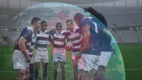 animation of globe with data processing over rugby players