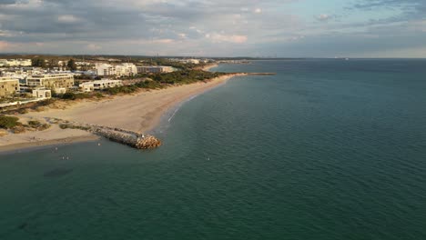 Panoramic-aerial-view-of-South-Beach-in-Fremantle,-Western-Australia