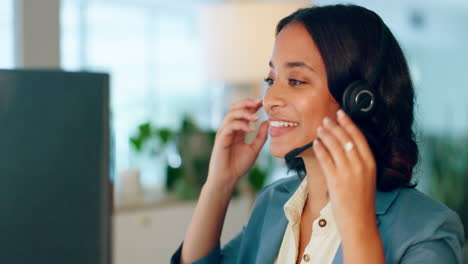 Headset,-call-center-and-happy-woman