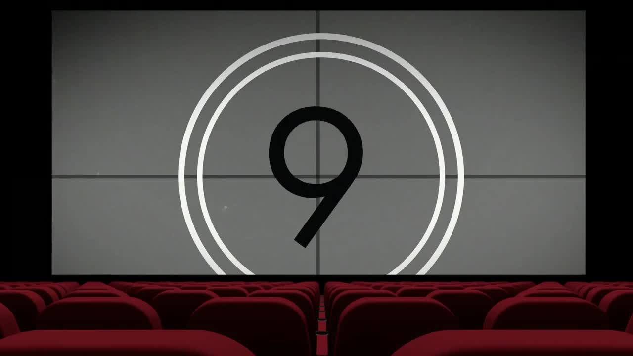 빈 극장 스크린에서 카운트다운 4k