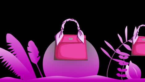 animation of bag icon over plants on black background