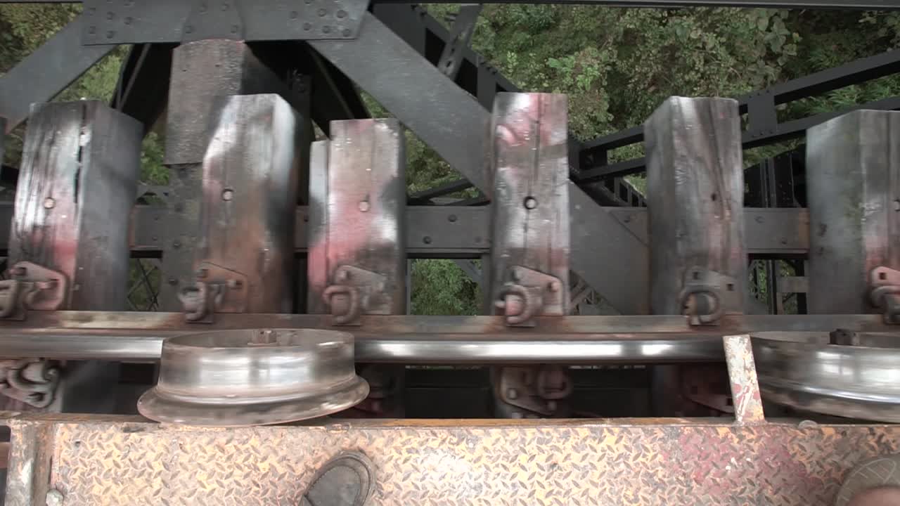 화창한 날씨에 숲으로 둘러싸인 강하고 견고한 철도를 보여주는 영상