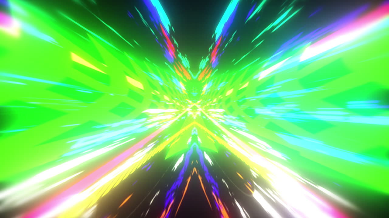 Animation of colourful tunnel moving over black background