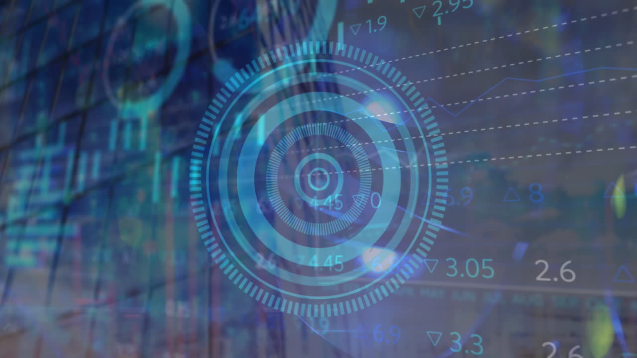 animación de escaneo de alcance y procesamiento de datos sobre el paisaje urbano