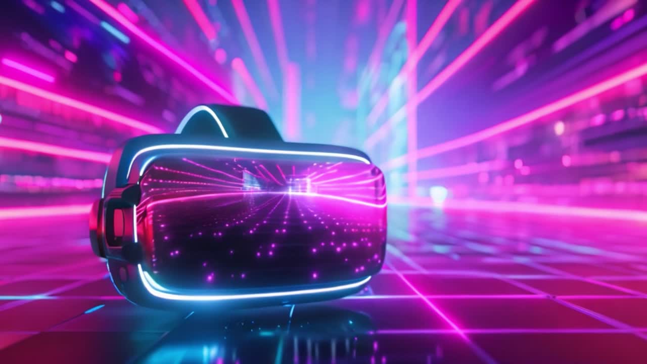 VR Headset in a Futuristic Neon Metaverse Environment