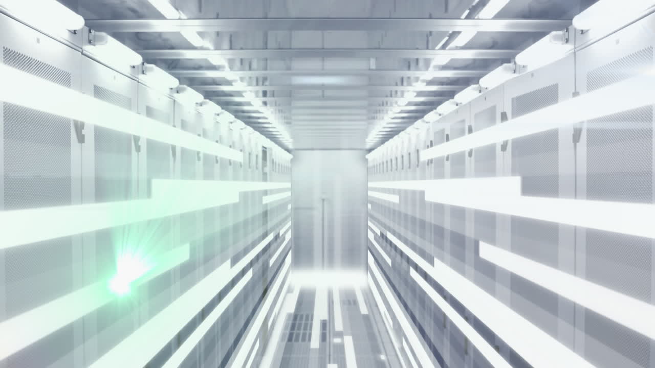 Animation of white lines over server room