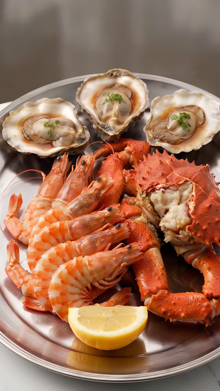 Delicious Seafood on Blurred Background 4K