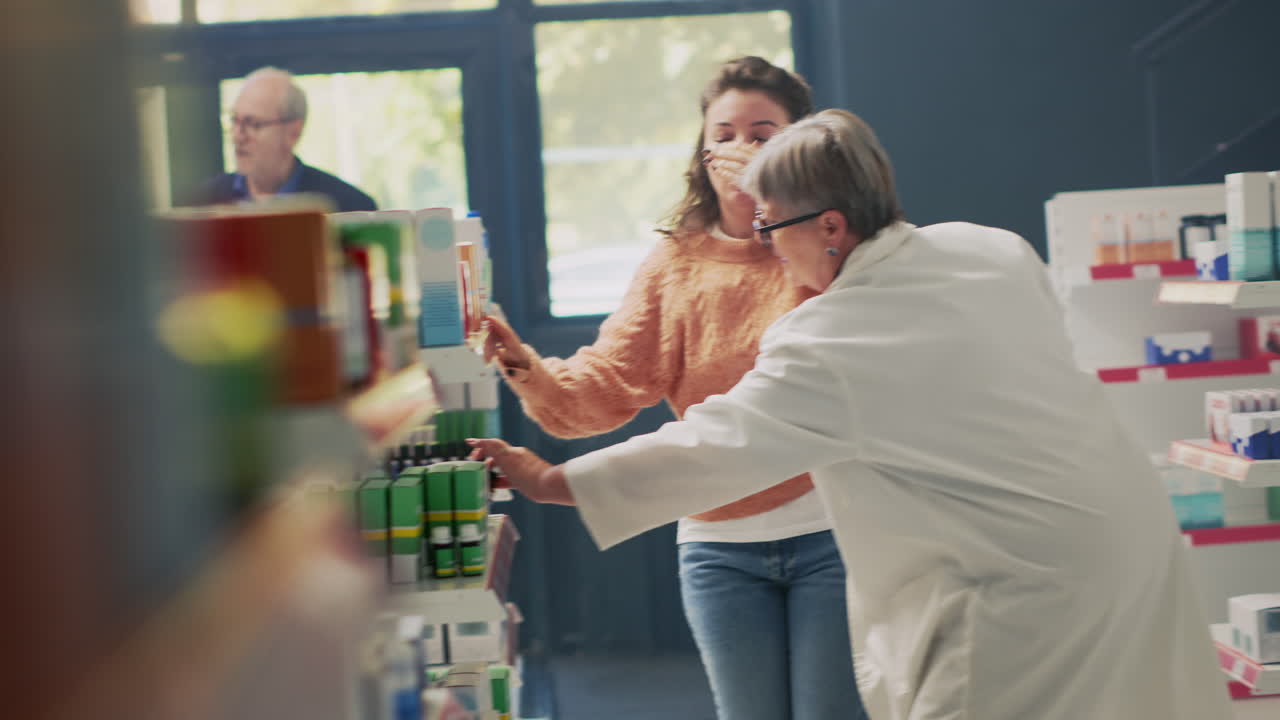 Pharmacist Helping a Sick Customer in a Pharmacy