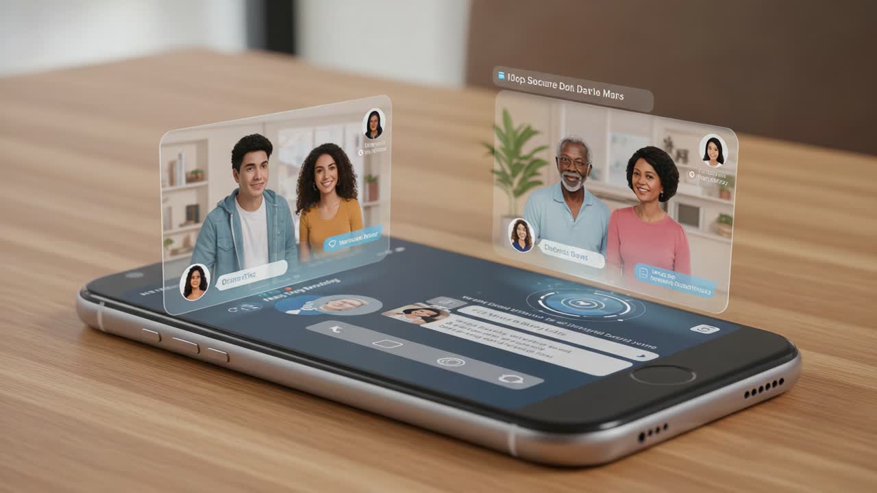 A Phone Displaying Two Virtual Conversations Enriched with Interactive Avatars and Engaging Backgrounds, Showcasing Modern Communication Technology