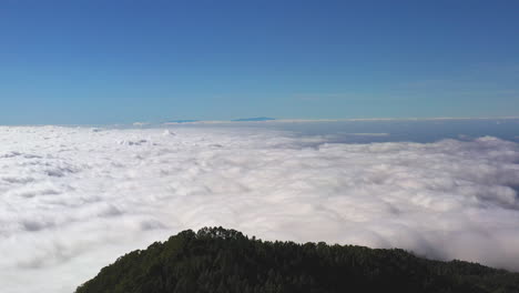 toma aérea de una vista majestuosa desde el pico de teide en las islas canarias de una inversión de nubes debajo de las montañas y un cielo azul claro arriba