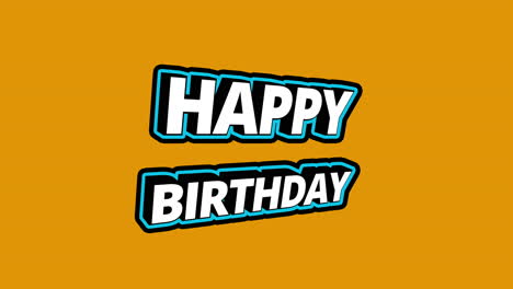 feliz cumpleaños animación de texto saltador 3d con marco cian y letras giratorias - fondo naranja