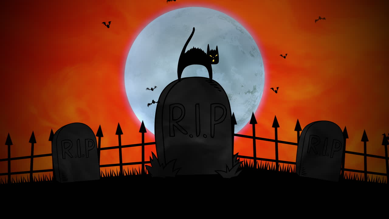 무덤 1에 고양이와 할로윈 배경 애니메이션