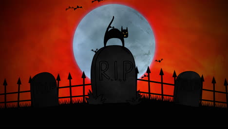 Halloween-Hintergrundanimation-Mit-Katze-Auf-Grab-1