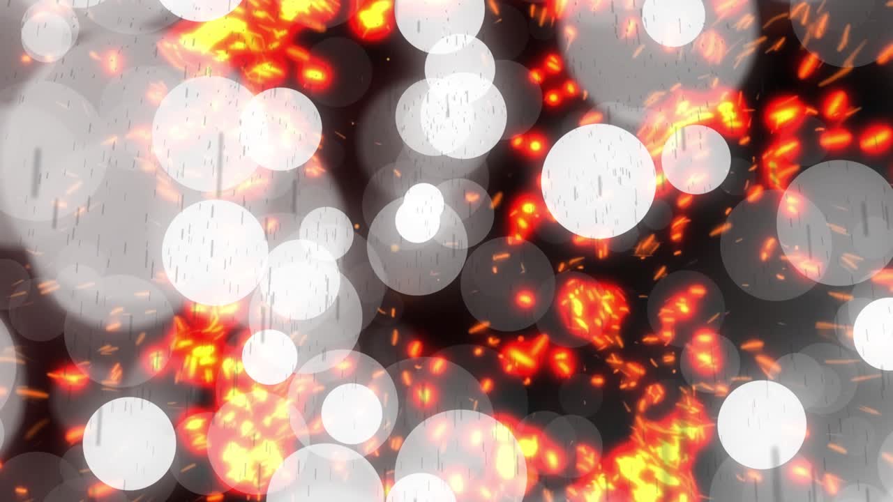 Starting with white bokeh drifting on dark backdrop, orange sparks flickering into looping display