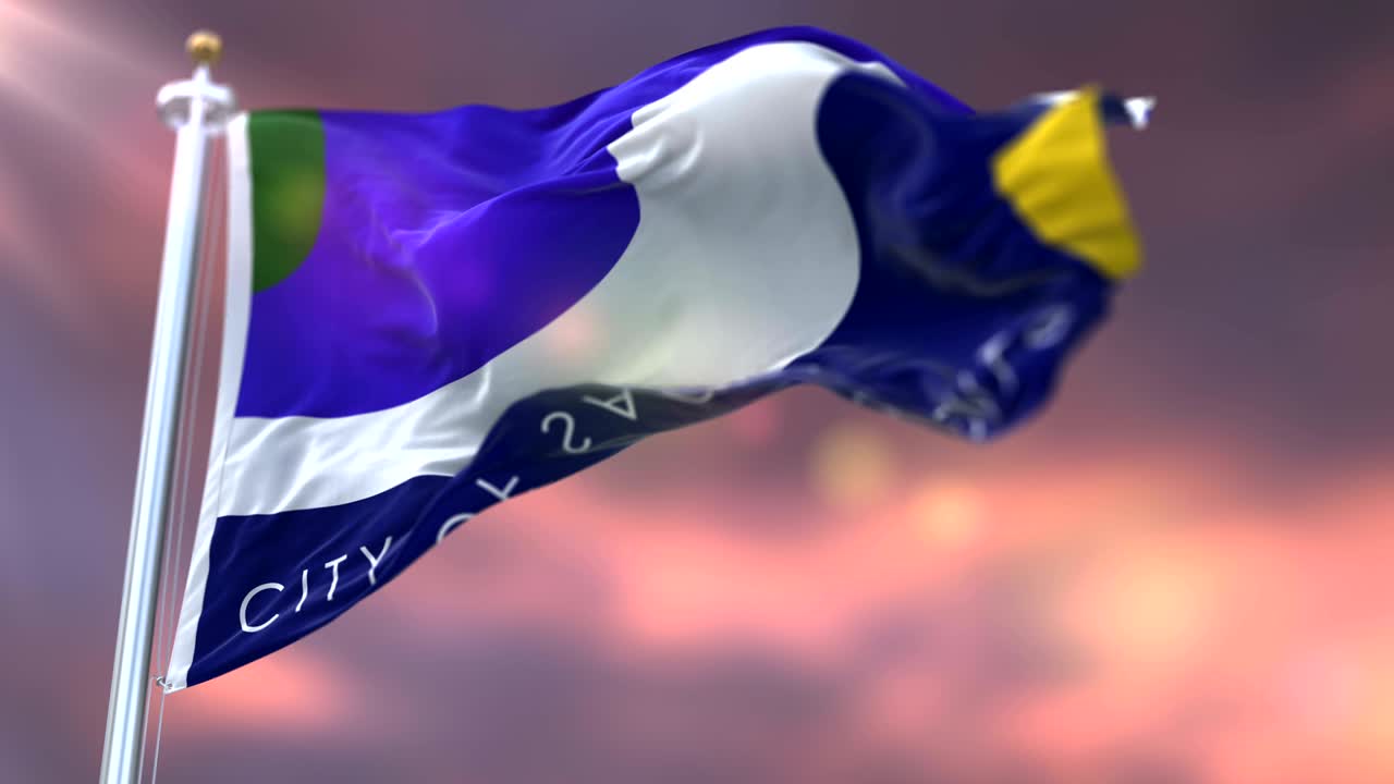 Bandiera della città di Sacramento al tramonto, città degli Stati Uniti d'America - in loop