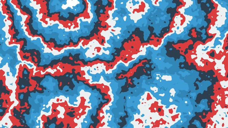 Animazione astratta di forme circolari colorate (rosse, blu e bianche) in movimento. Sfondo animato in loop continuo, wallpaper