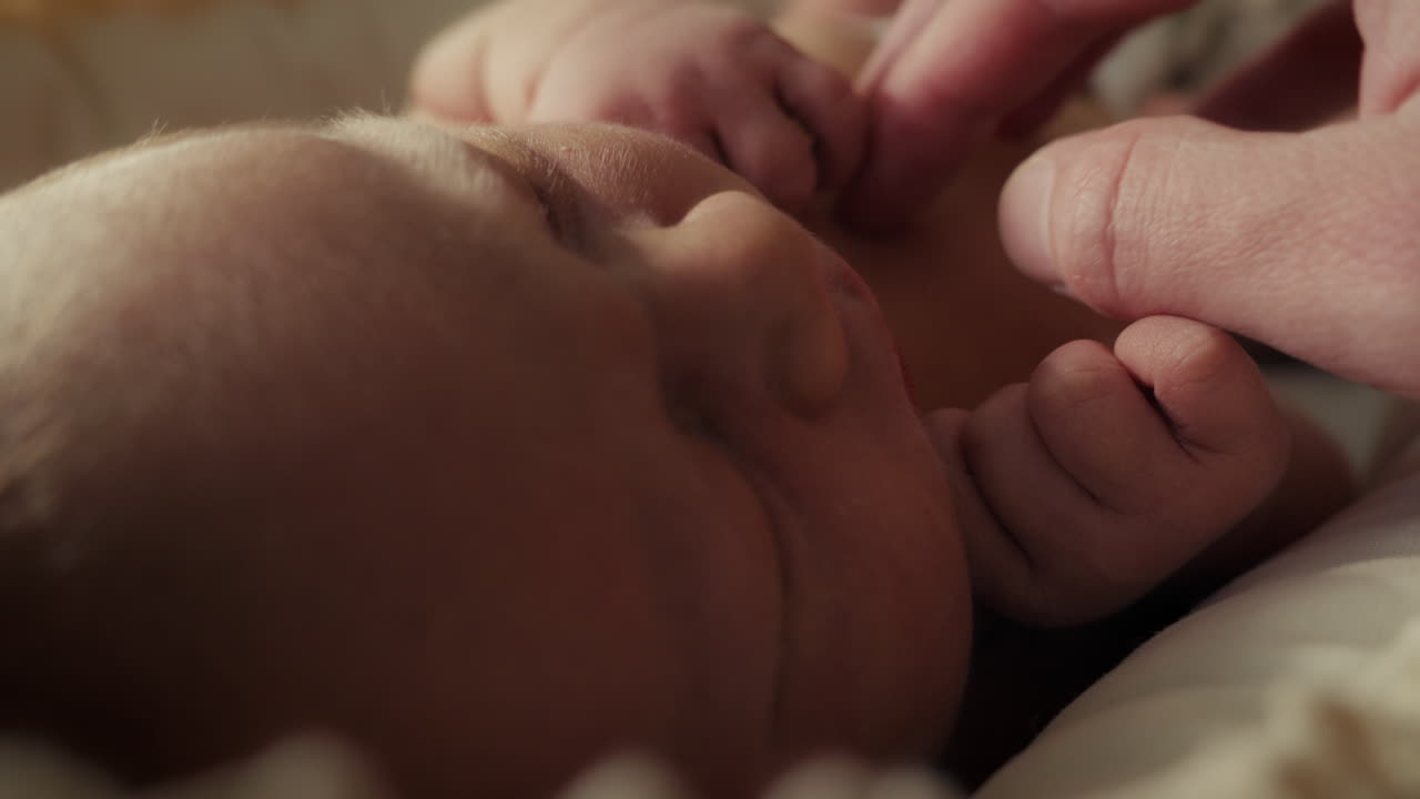 Nyfødt baby sover fredeligt, nærbillede