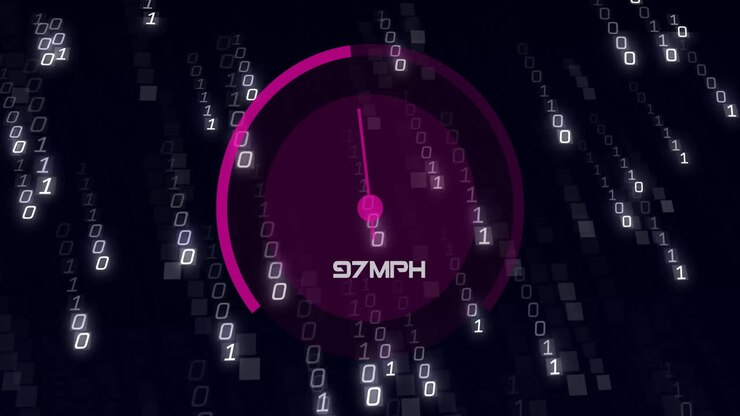 Animazione di tachimetro su elaborazione dati su sfondo nero