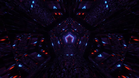 Vj-Loop---Volando-A-Través-De-Un-Túnel-De-Caleidoscopio-Pentagonal-Rojo,-Azul-Claro-Y-Morado