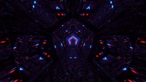 vj loop - volando a través de un túnel de caleidoscopio pentagonal rojo, azul claro y morado