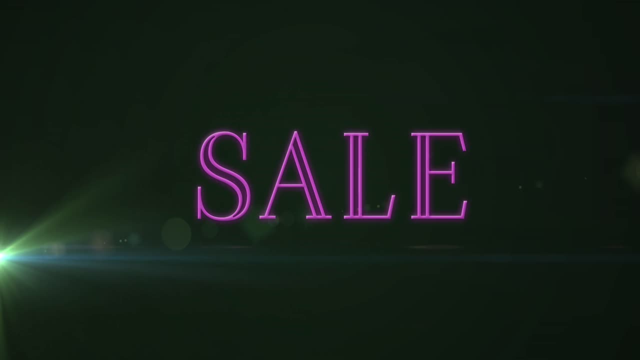 animación de texto de venta de neón rosa con luz sobre fondo negro