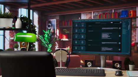 pc in home office with ai llm chatbot answering user prompts