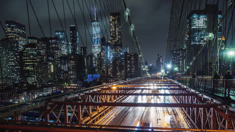 rain in new york traffic cars on the famous brooklyn bridge