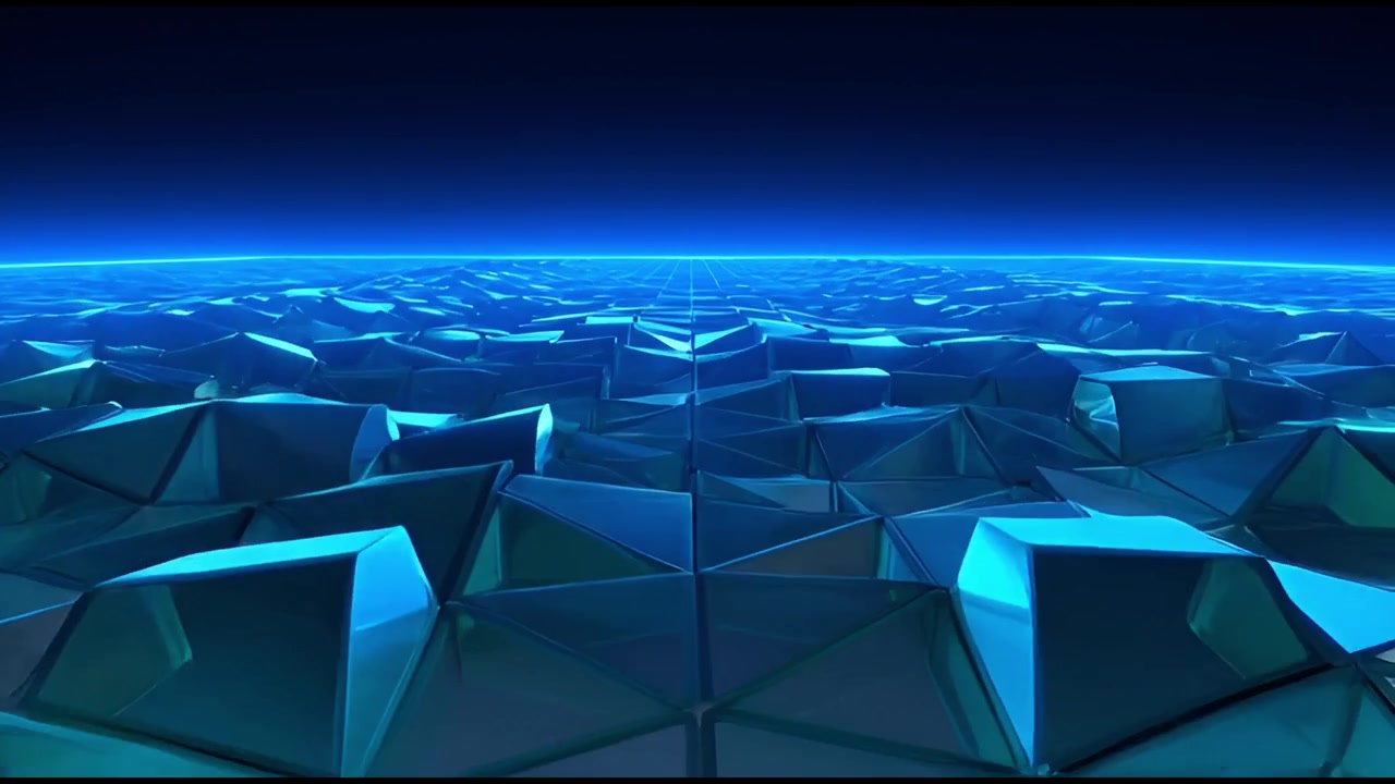 Abstract Blue Geometric Triangle Surface Moving in Waves