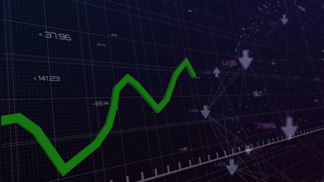 digital finance dashboard displaying 3d green zigzag chart on dark grid, with numeric readouts