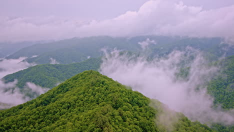 cinematic view of fog whispering through smoky mountain peaks