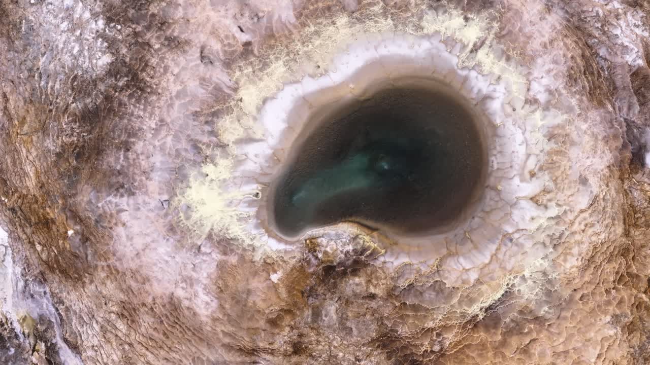 Hot Spring Eye At Hveravellir Geothermal Field In Iceland. - aerial overhead shot